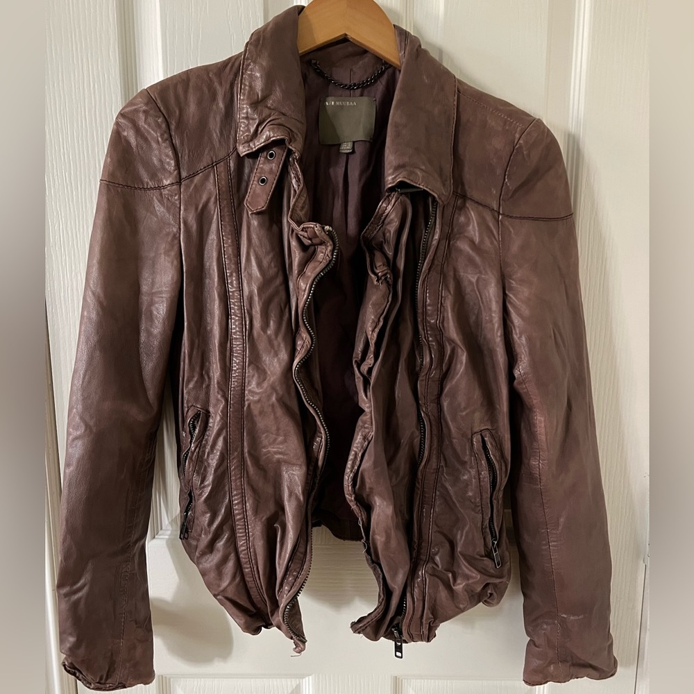 Muubaa 🤎 lambskin leather biker jacket, size: 8